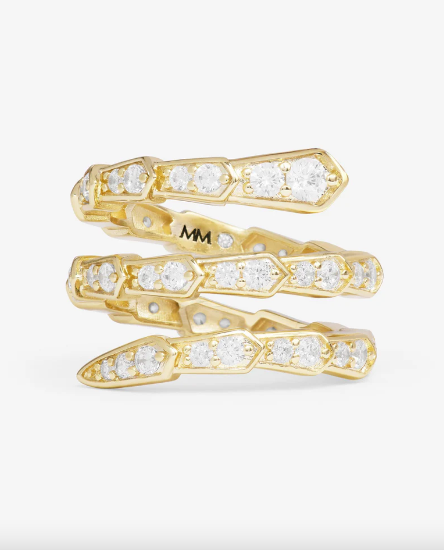 Pavé Serpent Spiral Ring - Gold