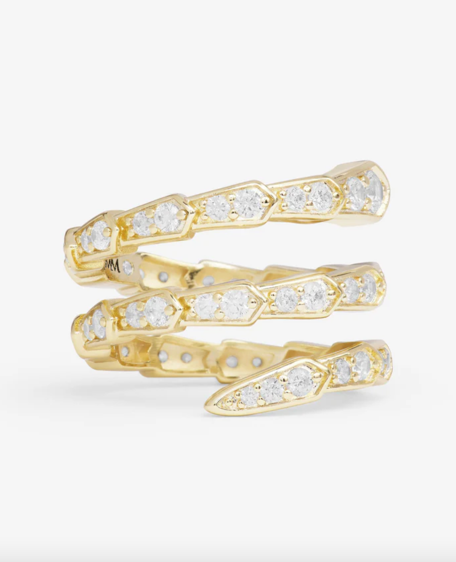 Pavé Serpent Spiral Ring - Gold