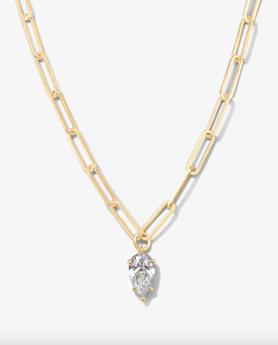 Samantha Teardrop Necklace - Gold/White Diamondettes