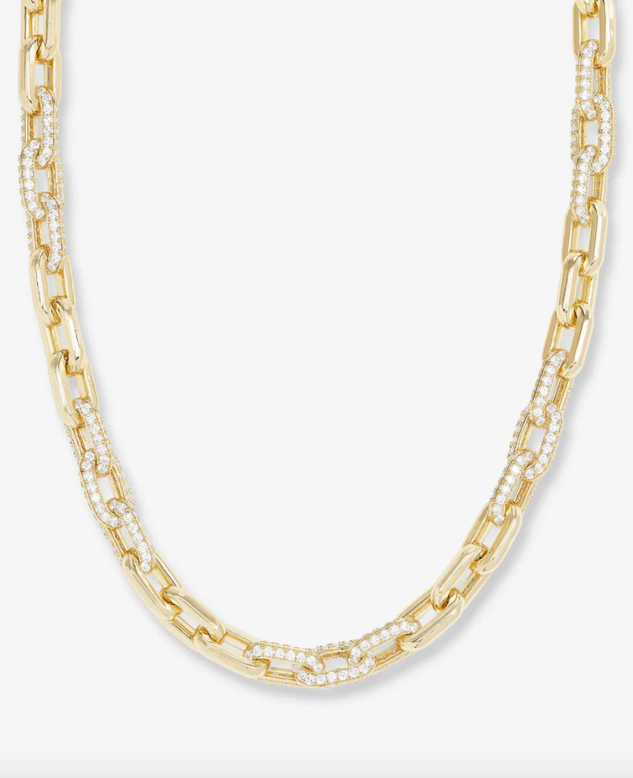 Frankie Pavé Chain Necklace - Gold/Blue Opal