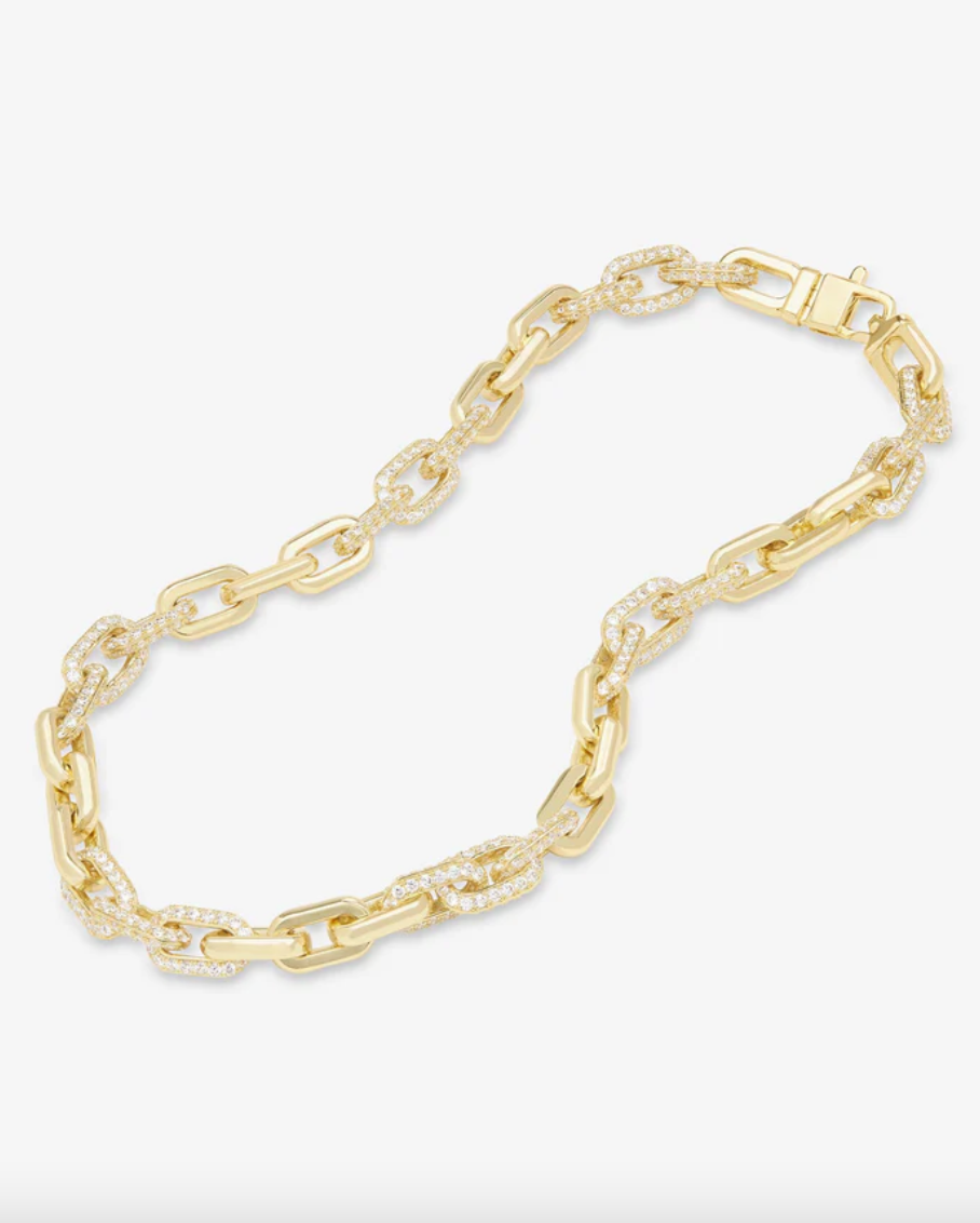 Frankie Pavé Chain Necklace - Gold/Blue Opal