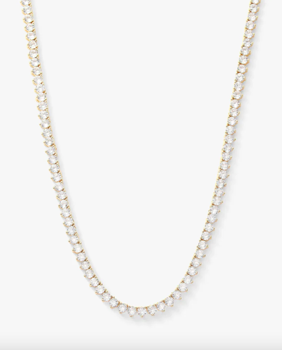 Not Your Basic Tennis Necklace - Gold|White Diamondettes