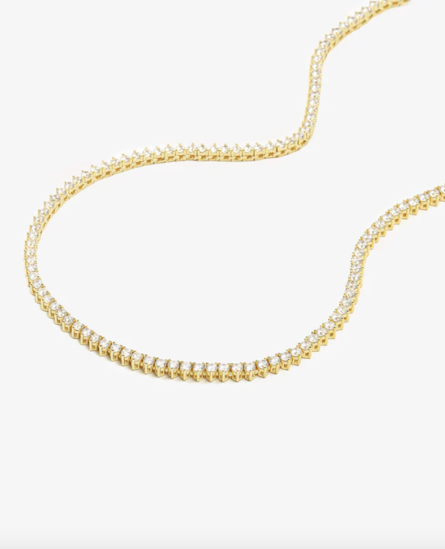 Not Your Basic Tennis Necklace - Gold|White Diamondettes