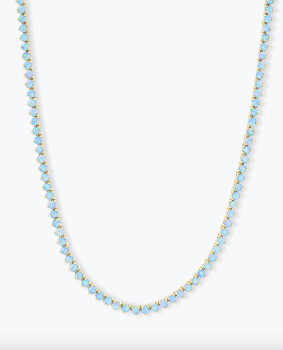 Not Your Basic Tennis Necklace - Gold/Blue Opal