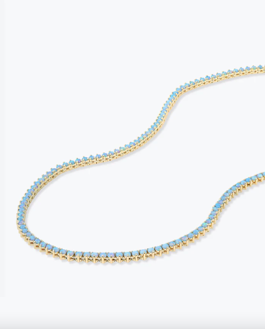 Not Your Basic Tennis Necklace - Gold/Blue Opal