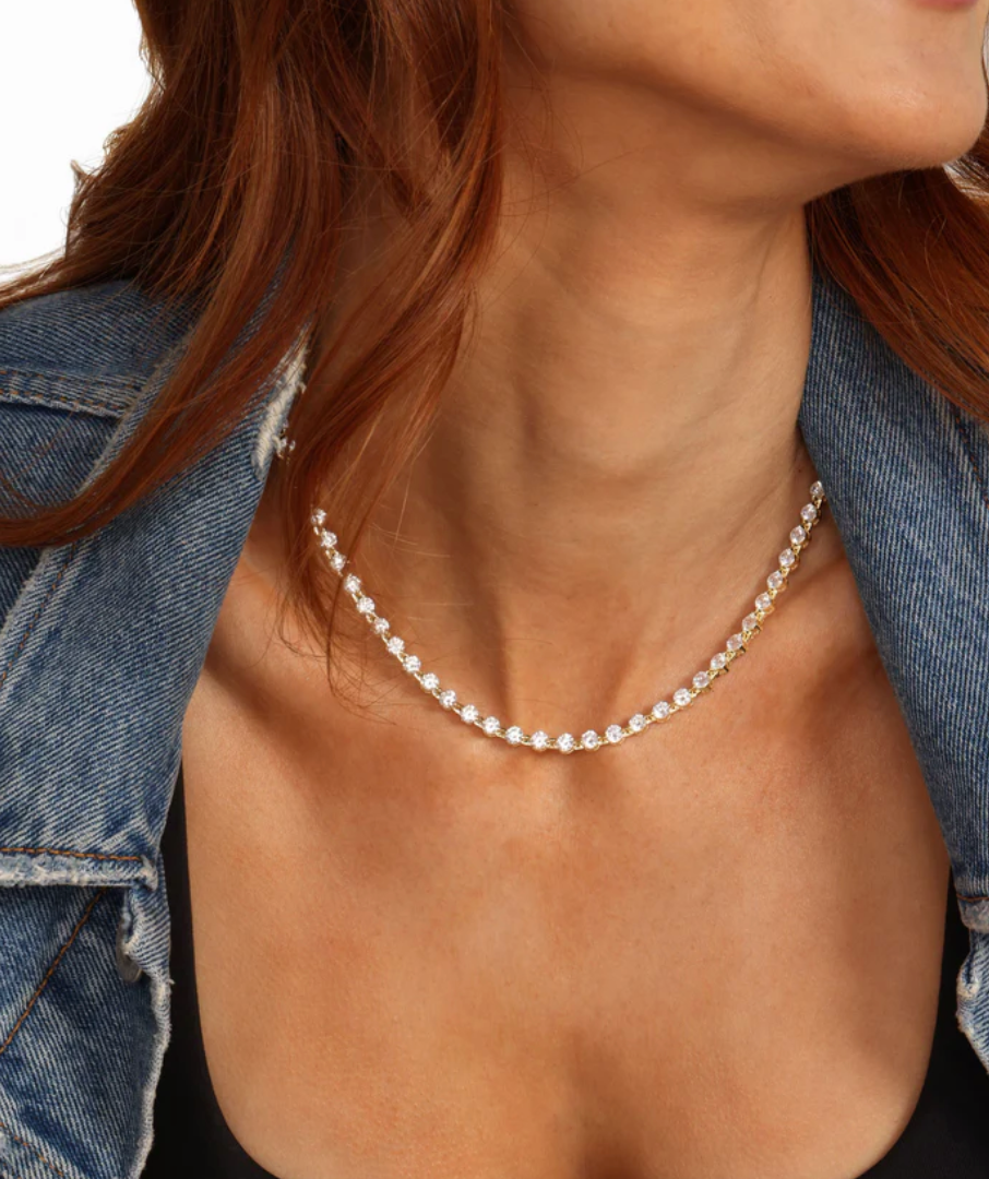 She's an Icon Tennis Necklace - Gold/White Diamondettes