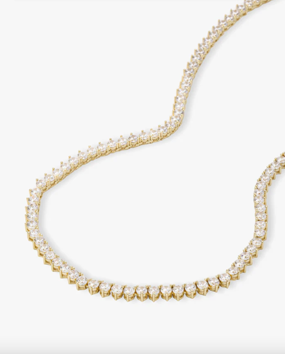 Mama Not Your Basic Tennis Necklace - Gold/White Diamondettes