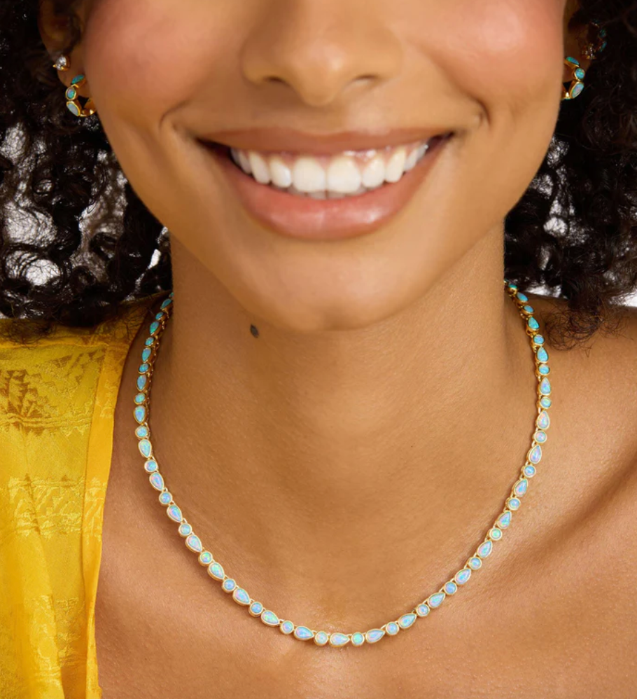 Isla Tennis Necklace - Gold/Blue Opal