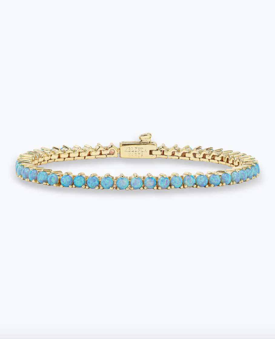 Not Your Basic Tennis Bracelet - Gold/Blue Opal