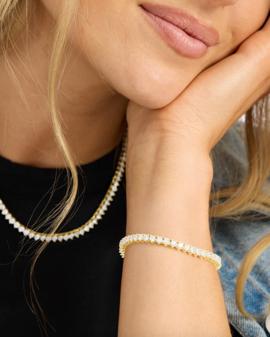 Not Your Basic Tennis Bracelet - Gold/White Diamondettes