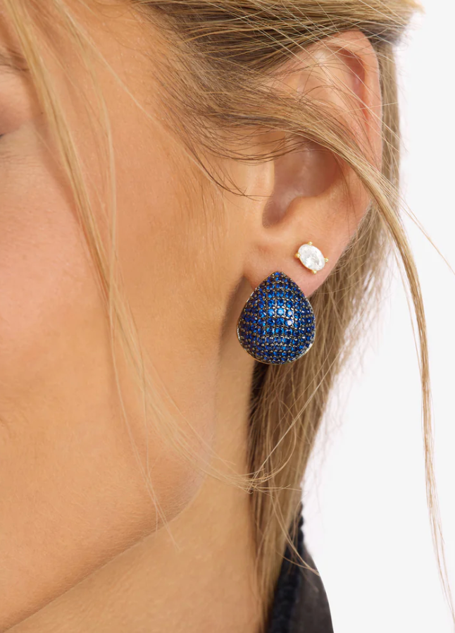 Norah Pave Earrings - Gold/Blue Sapphire