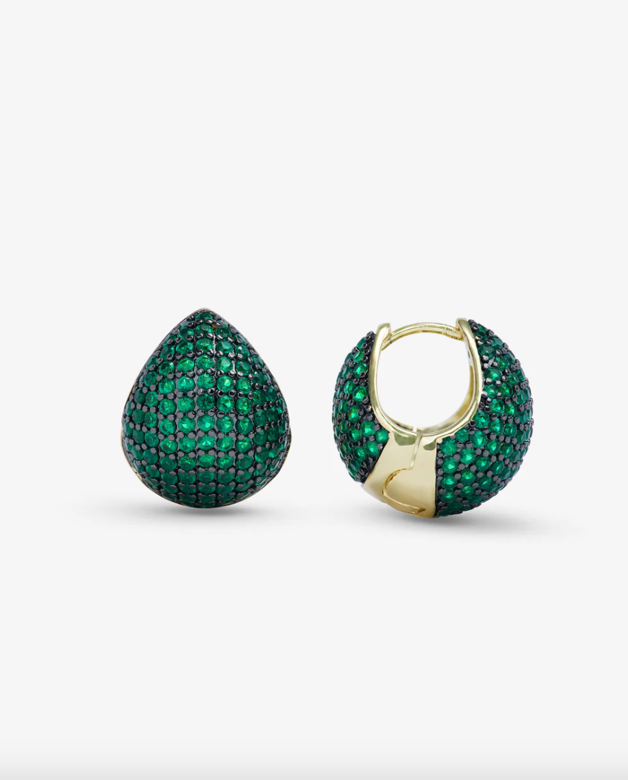 Norah Pave Earrings - Gold/Emerald