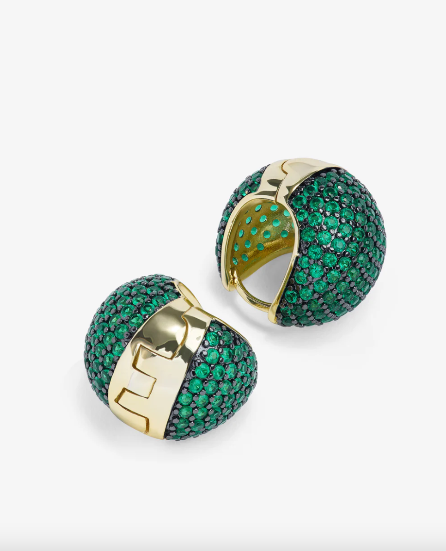 Norah Pave Earrings - Gold/Emerald