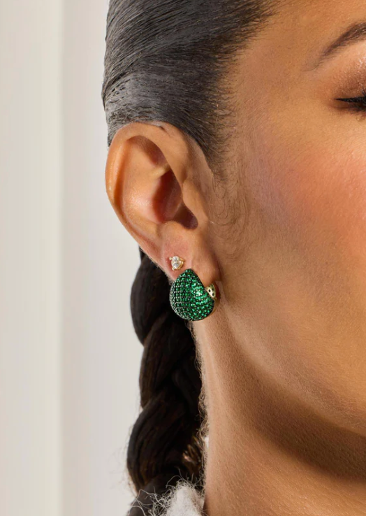 Norah Pave Earrings - Gold/Emerald