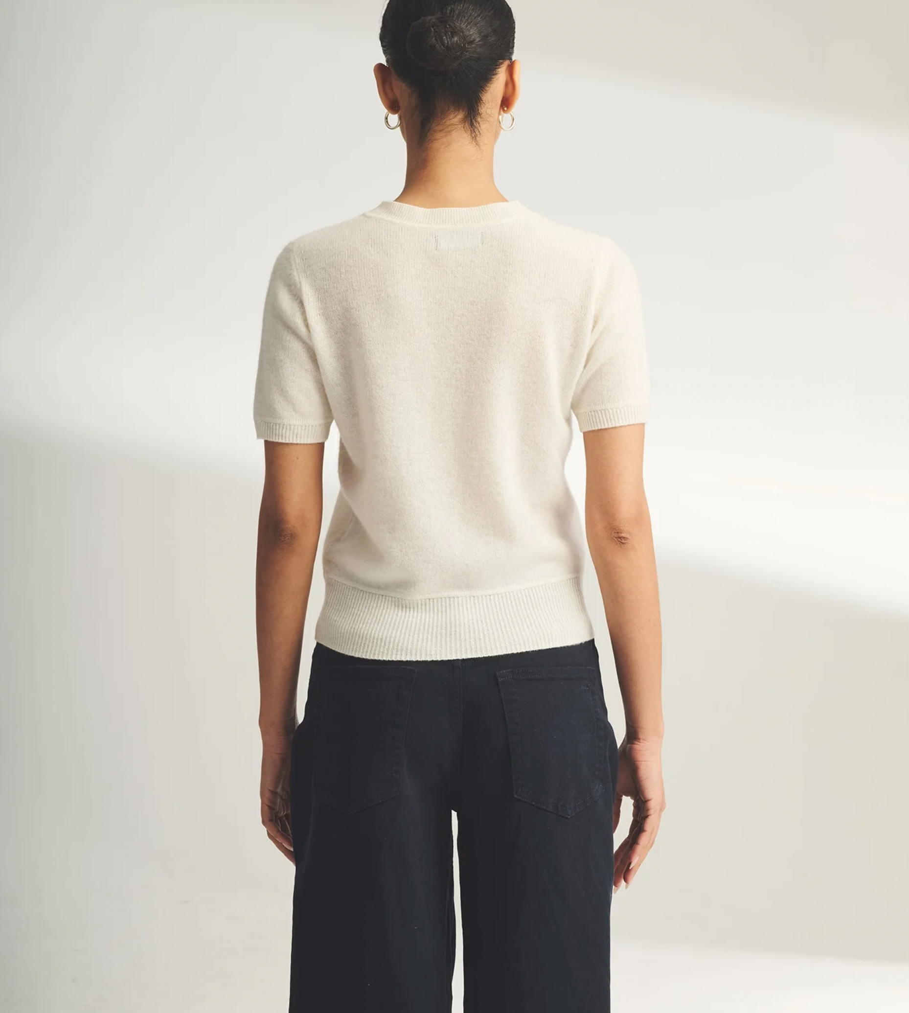 Cashmere Short Sleeve Cropped Pullover - White