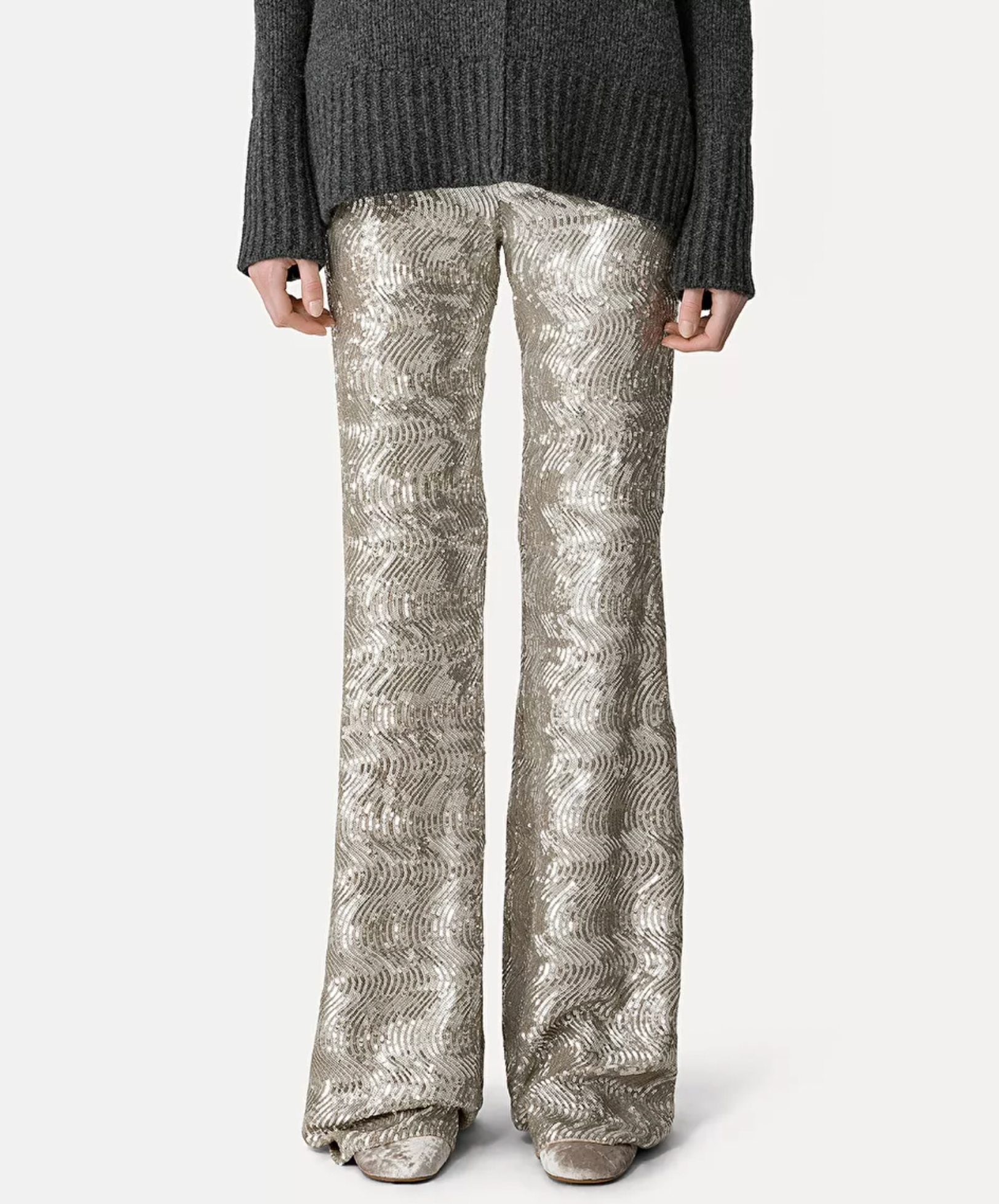 "La Danza Del Mare" Sequin Flare Pants - Silver