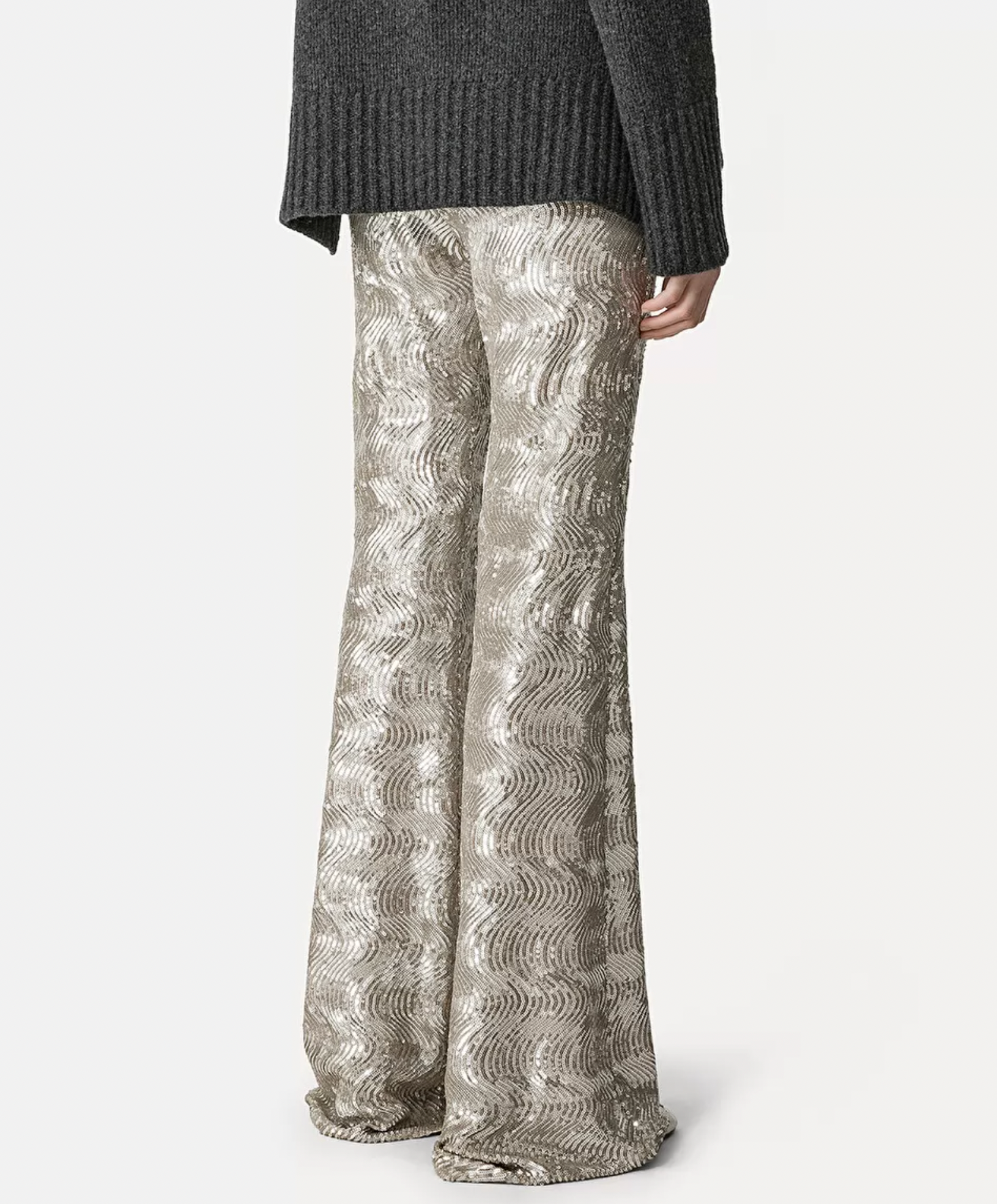 "La Danza Del Mare" Sequin Flare Pants - Silver