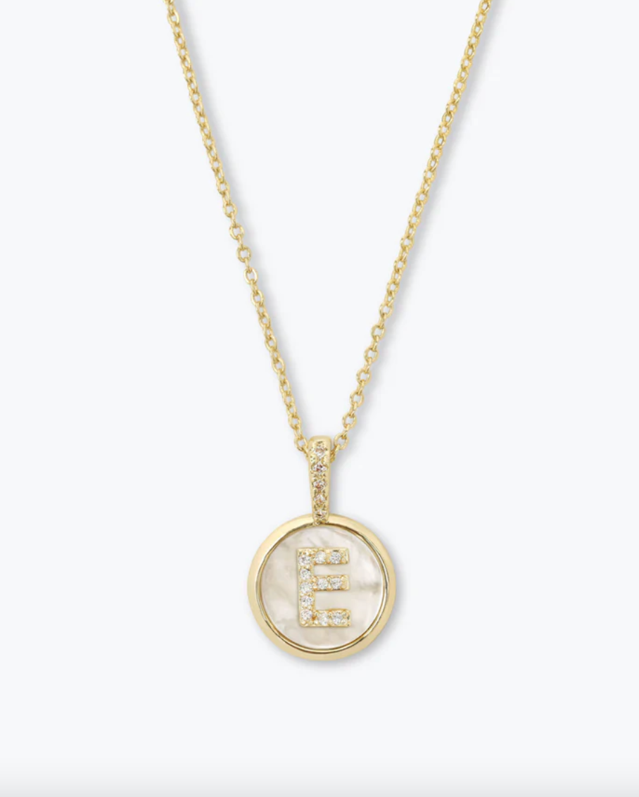 Baby Love Letters Medallion Necklace - Gold/White Diamondettes
