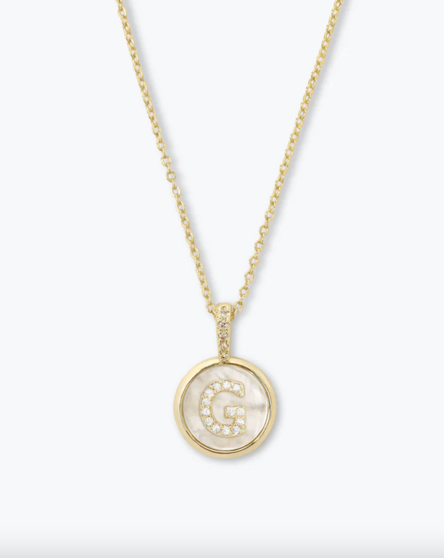 Baby Love Letters Medallion Necklace - Gold/White Diamondettes