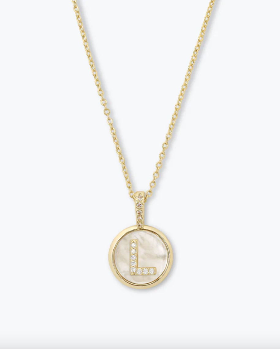 Baby Love Letters Medallion Necklace - Gold/White Diamondettes