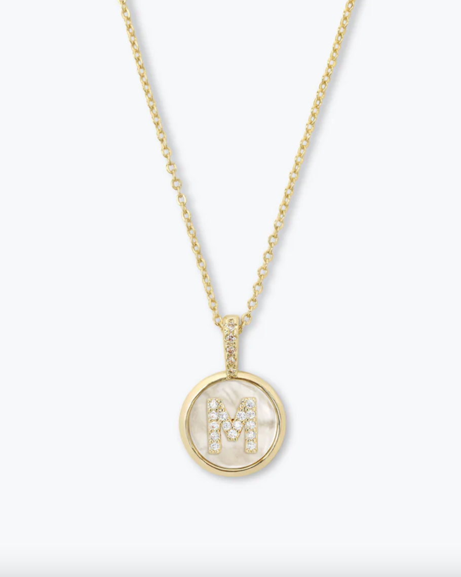 Baby Love Letters Medallion Necklace - Gold/White Diamondettes