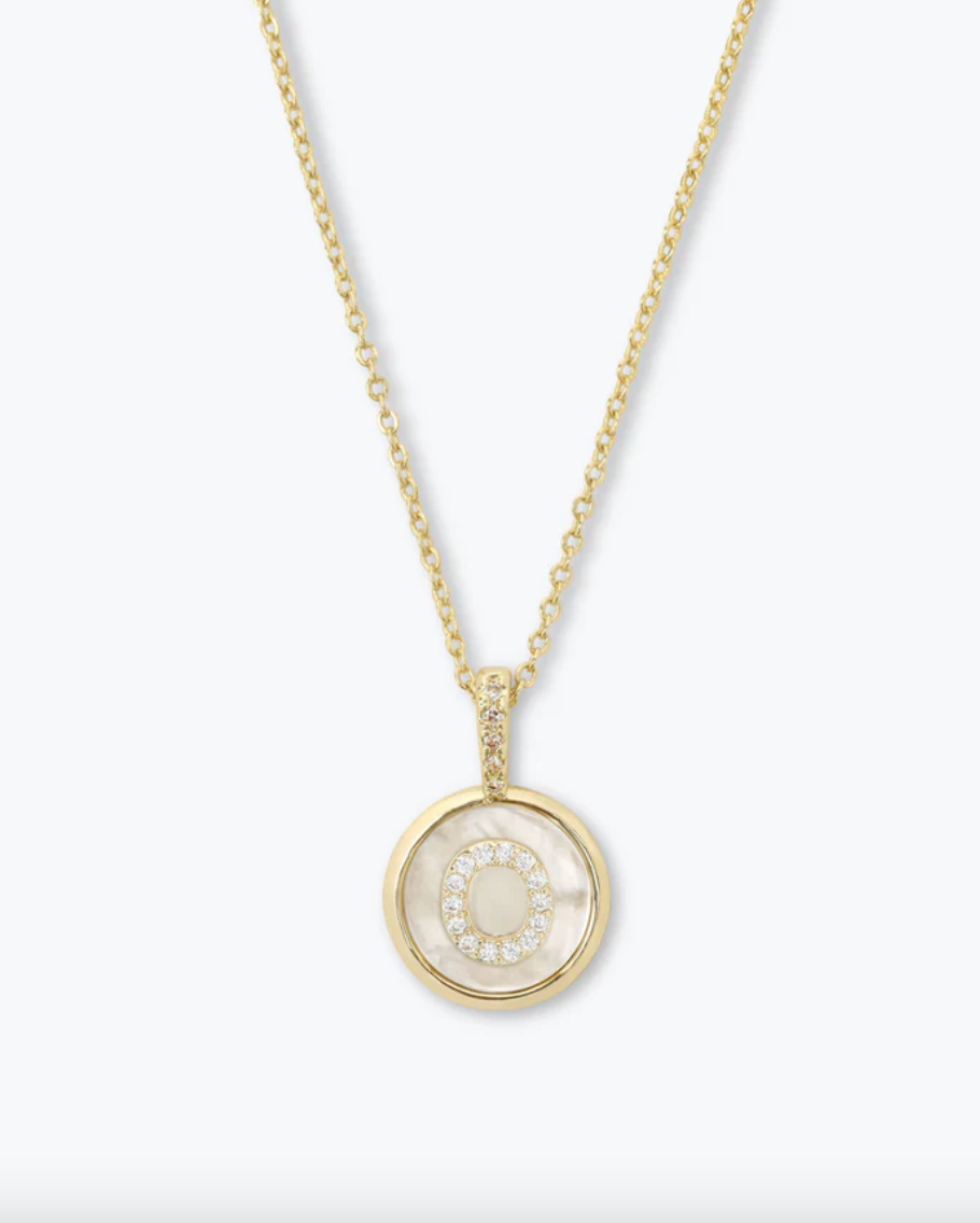 Baby Love Letters Medallion Necklace - Gold/White Diamondettes
