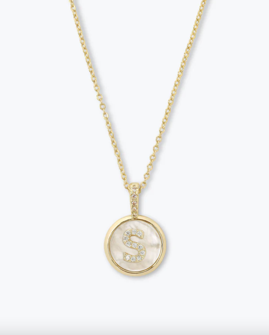 Baby Love Letters Medallion Necklace - Gold/White Diamondettes