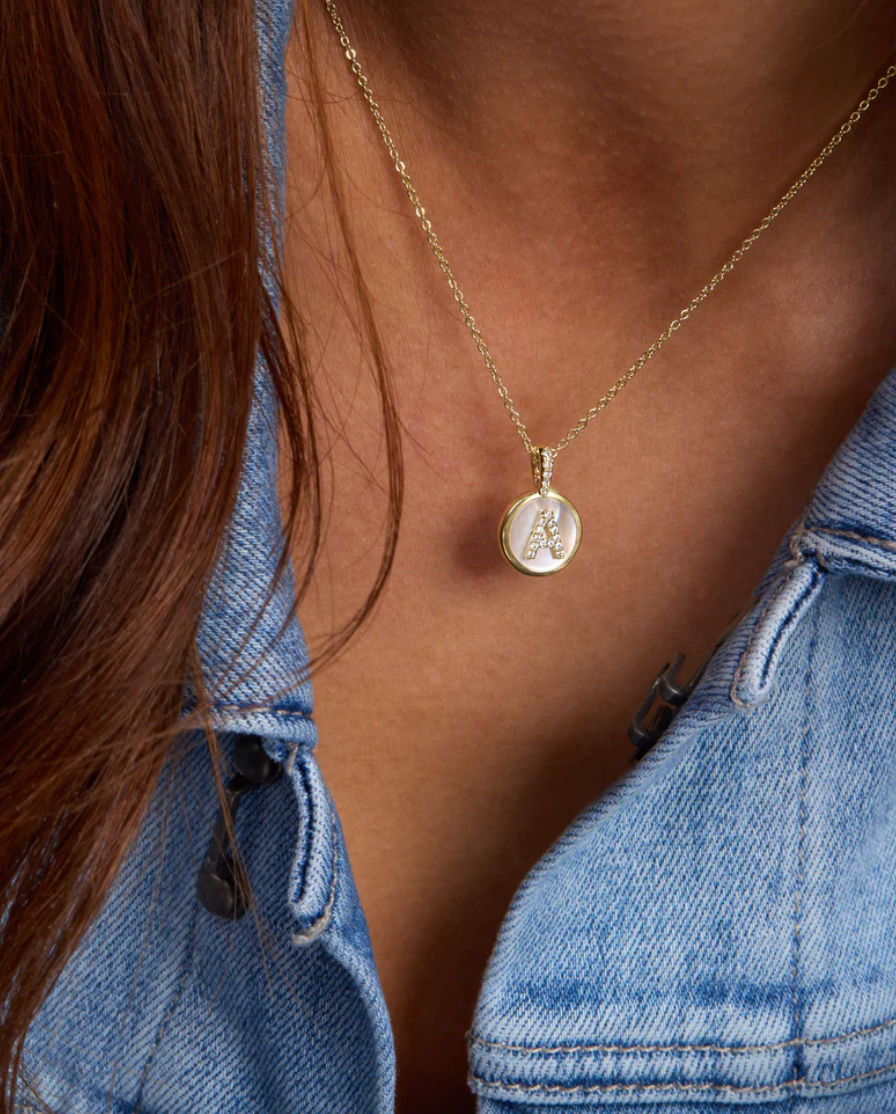 Baby Love Letters Medallion Necklace - Gold/White Diamondettes