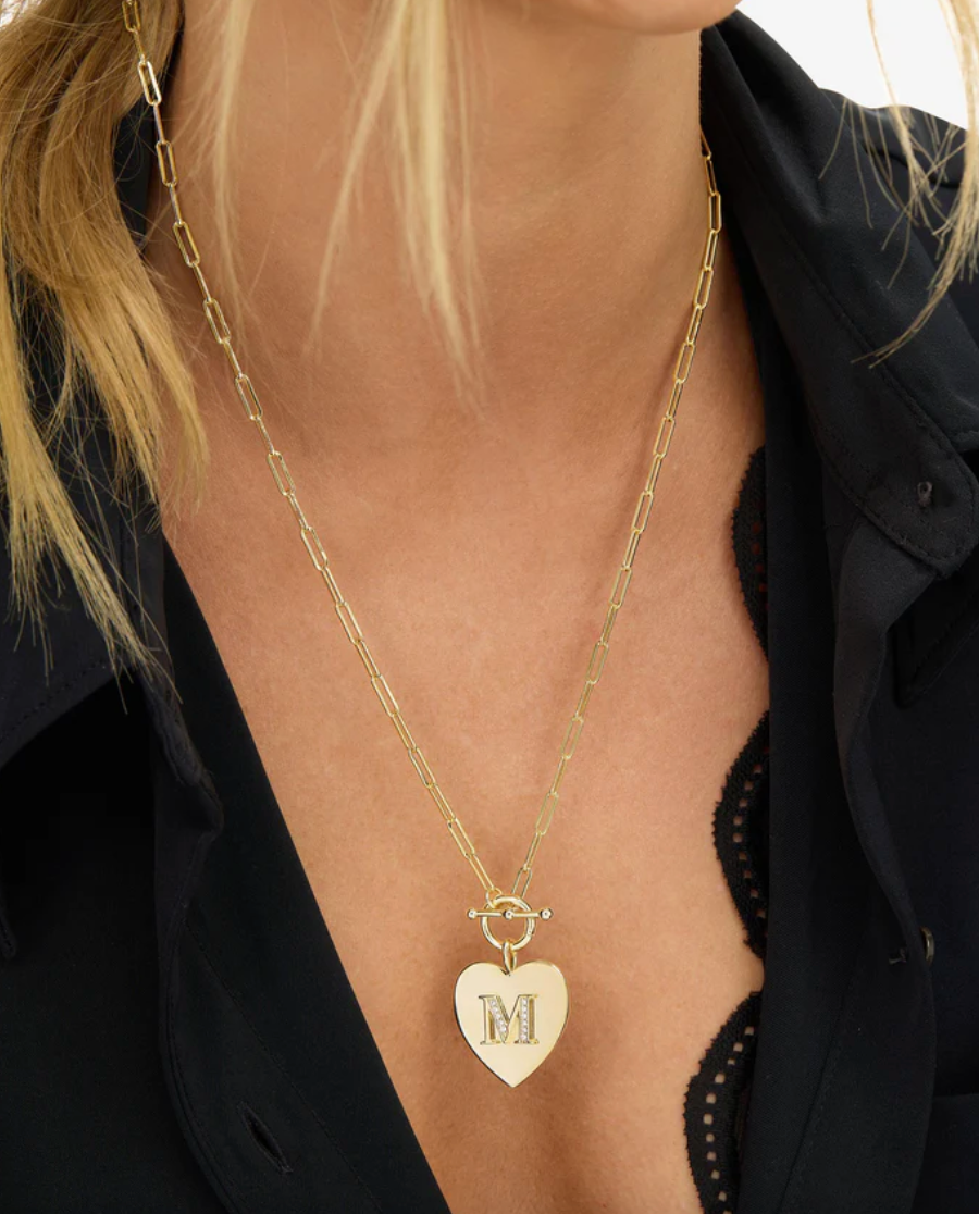 Love Letters Heart Necklace - Gold/White Diamondettes