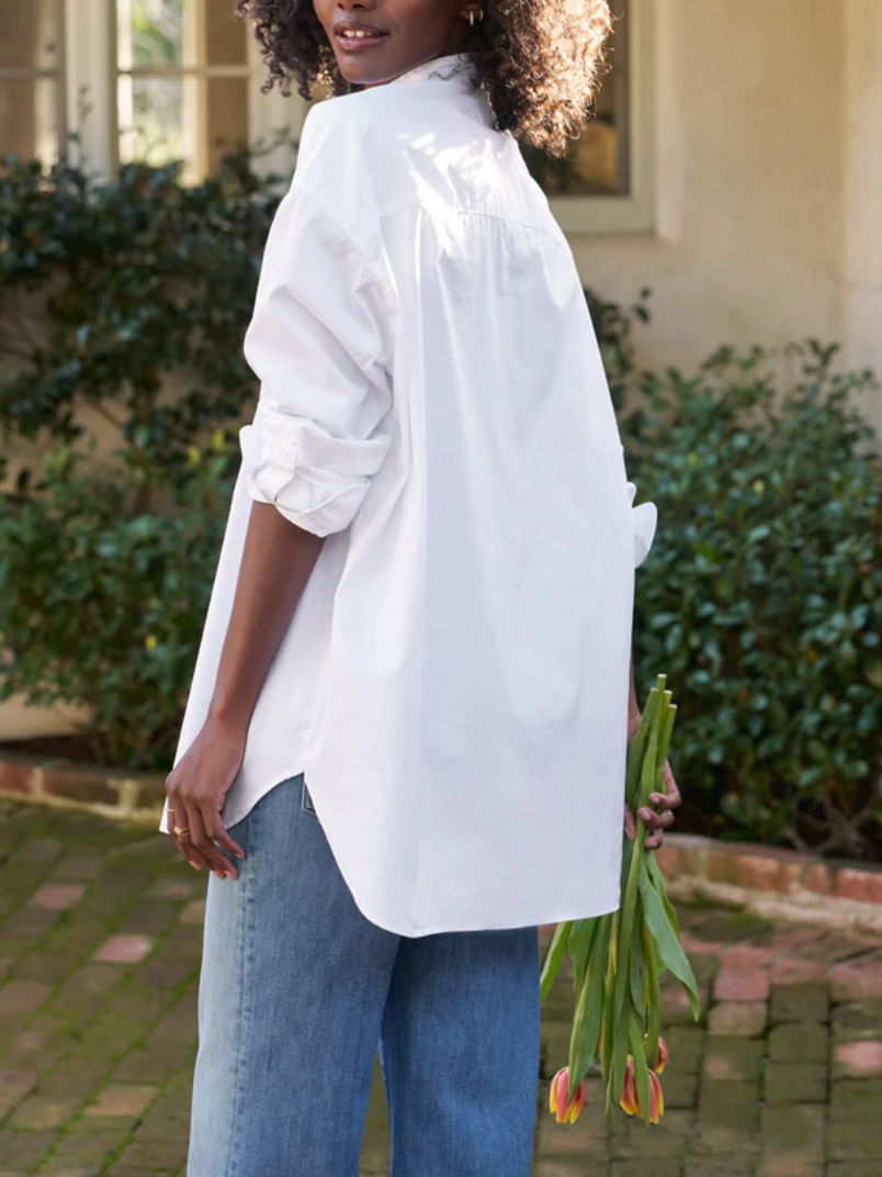 Victoria Collarless Button Down-TXW White Bib