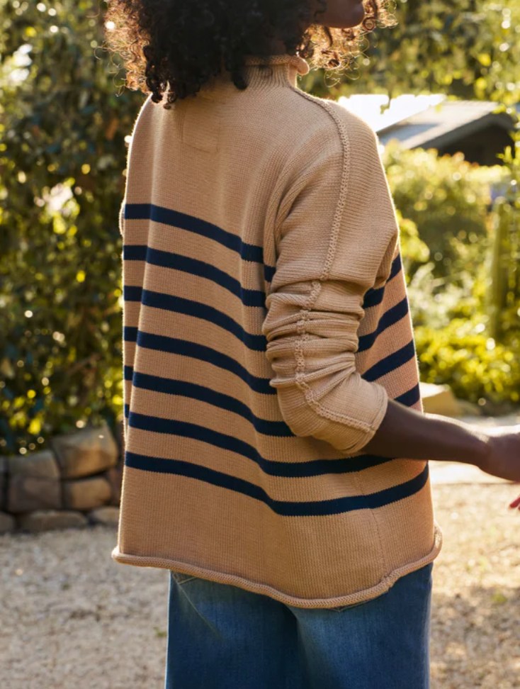 Monterey Sweater-Camel and Navy Stripe