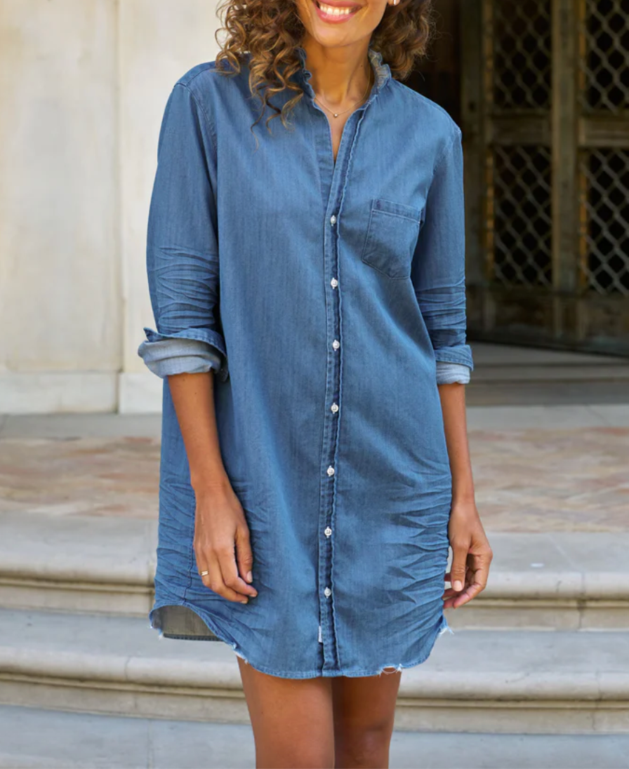 Ruffle Mary Dress- VWD Vintage Wash Denim
