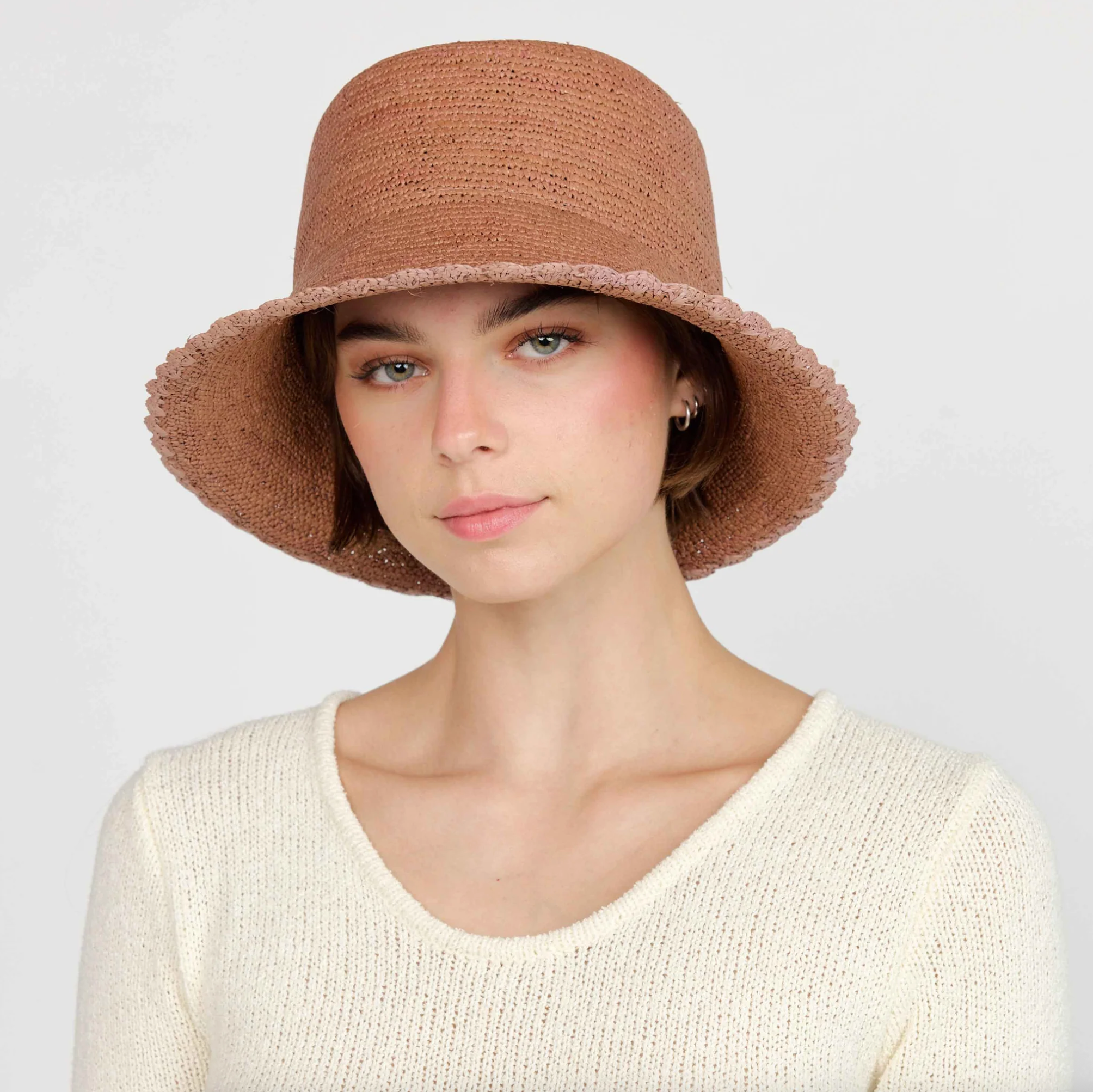 Shell Crochet Bucket - Hazelnut/Dusty Pink