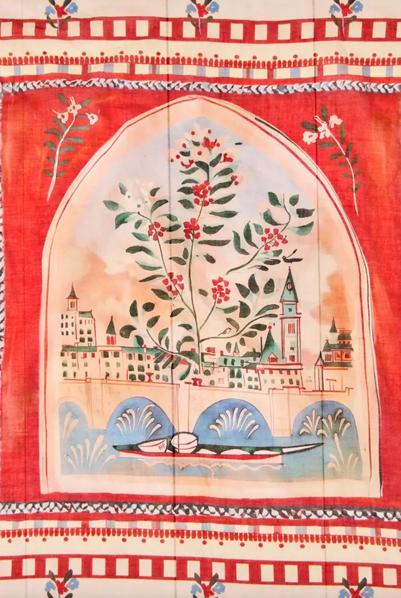 Printed Scarf - Coastal Village