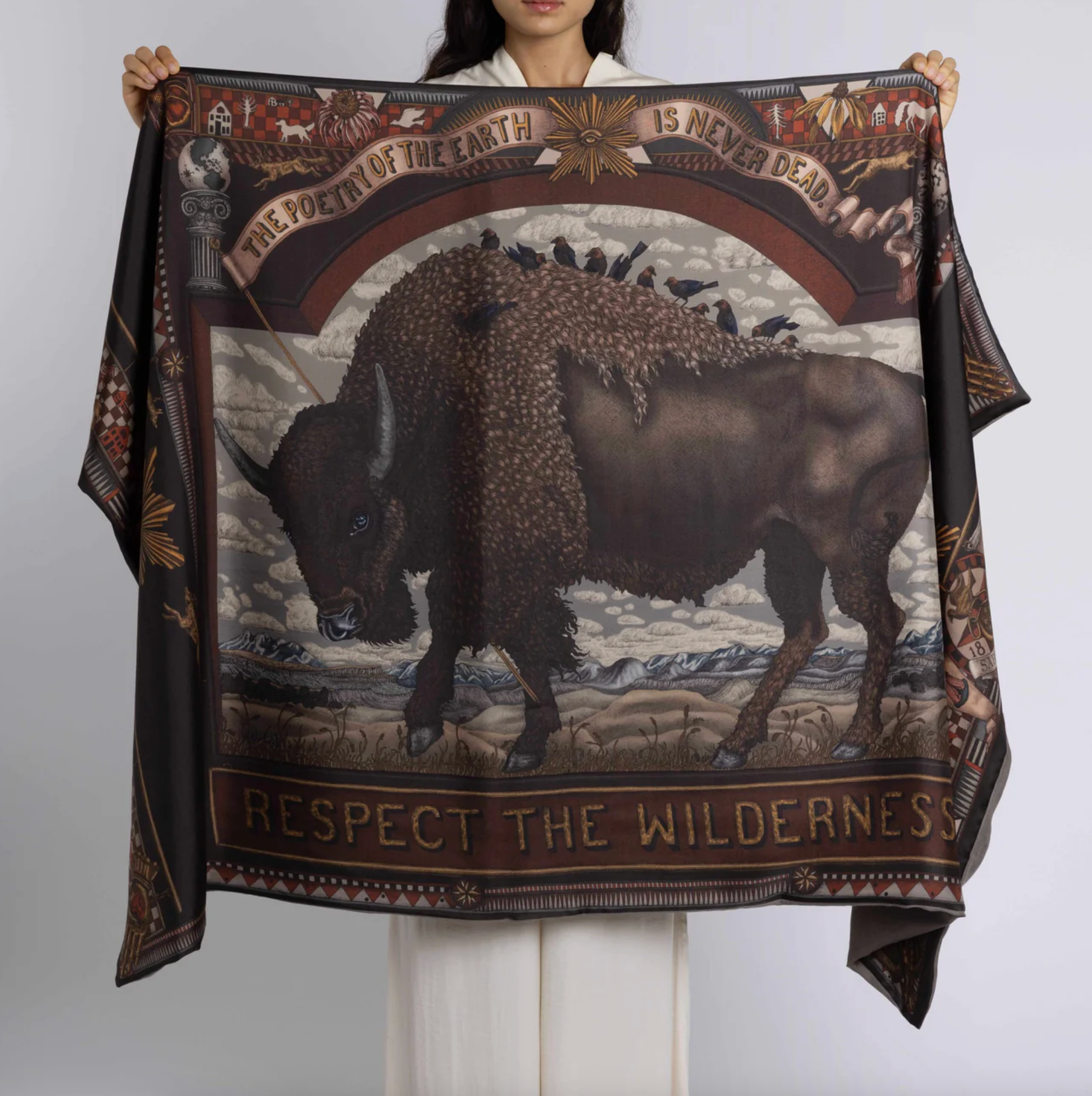 Cashmere Stole-Secrets of the Bison-Sanguine/Stone