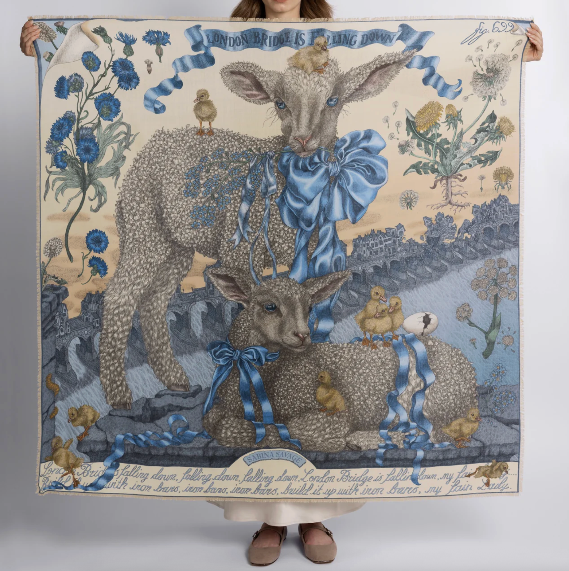 135x135 Large Silk Scarf-London Bridge-Vanilla/Buttermilk