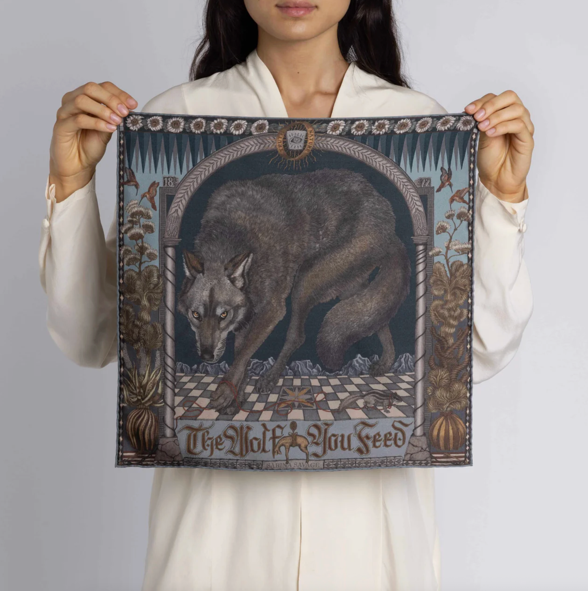 42x42 Small Silk Scarf-The Wolf you Feed-Gunmetal/Gloaming
