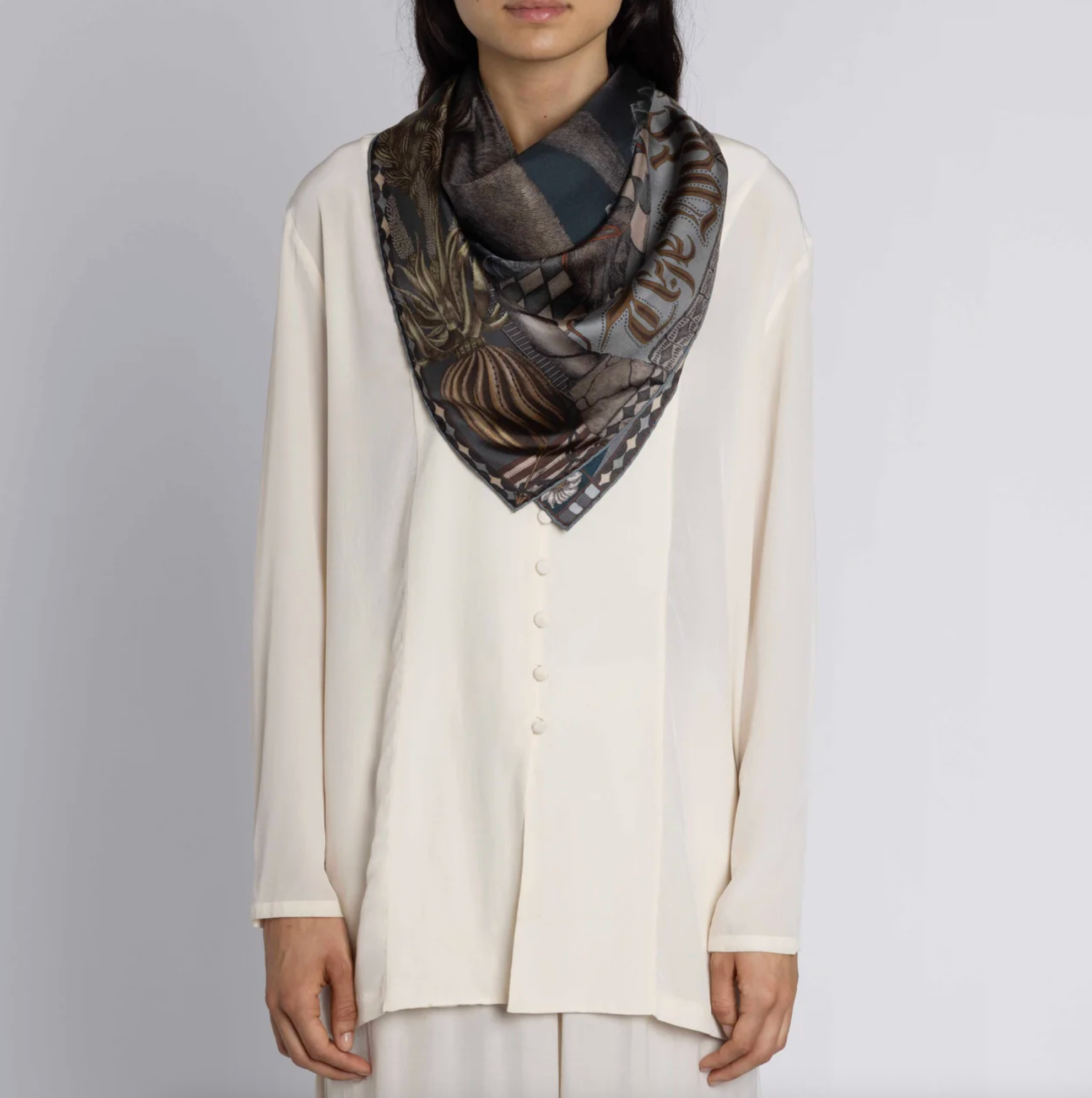 90x90 Medium Silk Scarf-The Wolf you Feed-Gunmetal/Gloaming