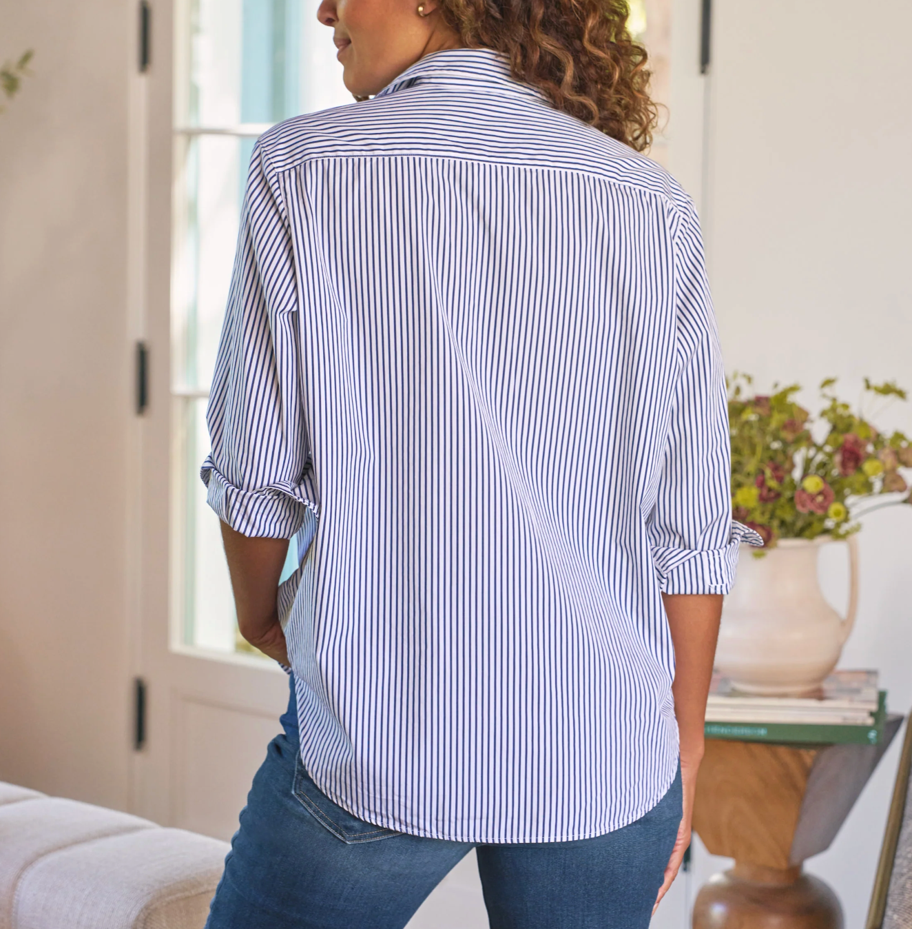 Eileen - White Navy Stripe