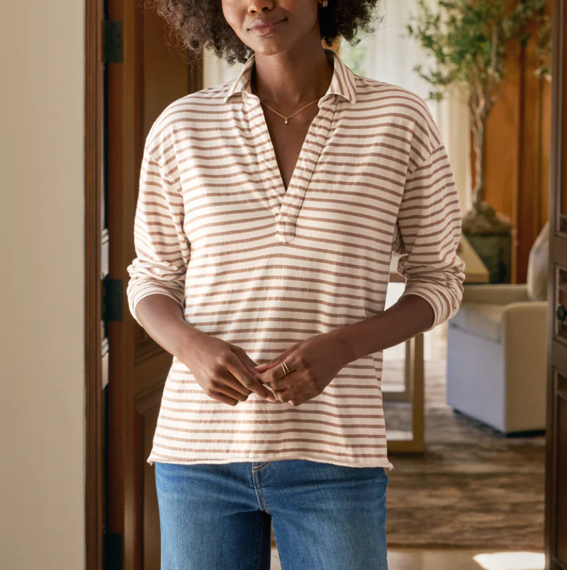 Patrick Popover Henley - VWCS Vintage White and Camel Stripe