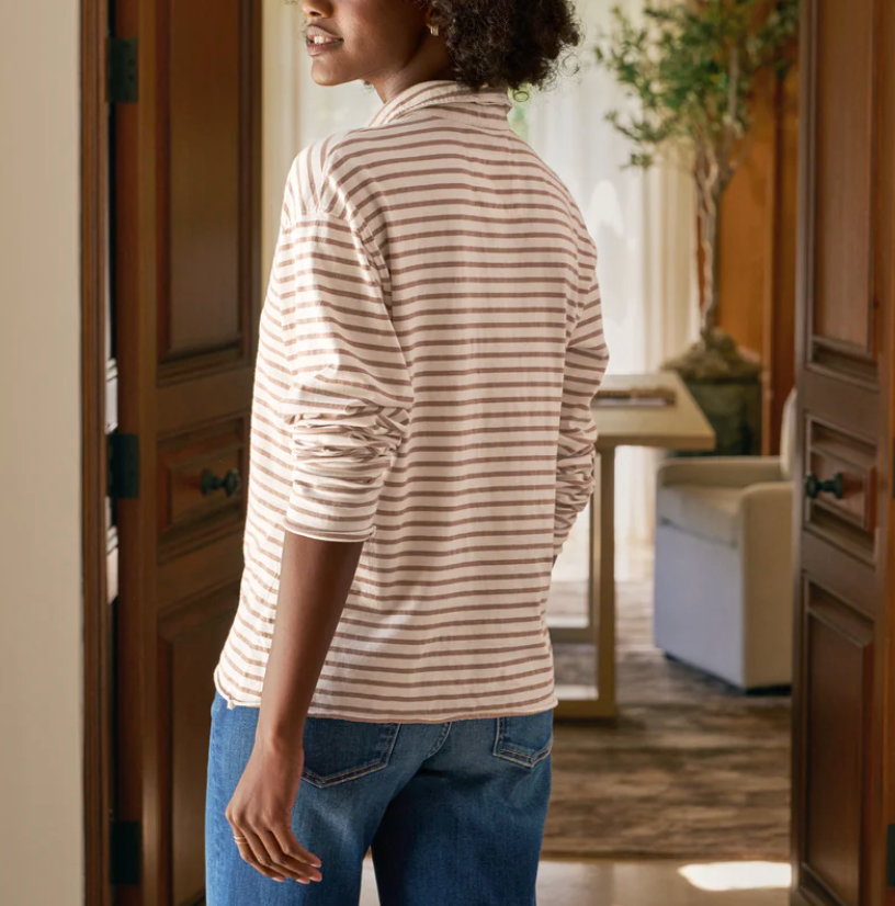 Patrick Popover Henley - VWCS Vintage White and Camel Stripe