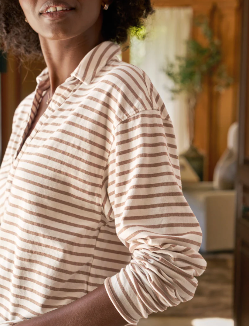 Patrick Popover Henley - VWCS Vintage White and Camel Stripe