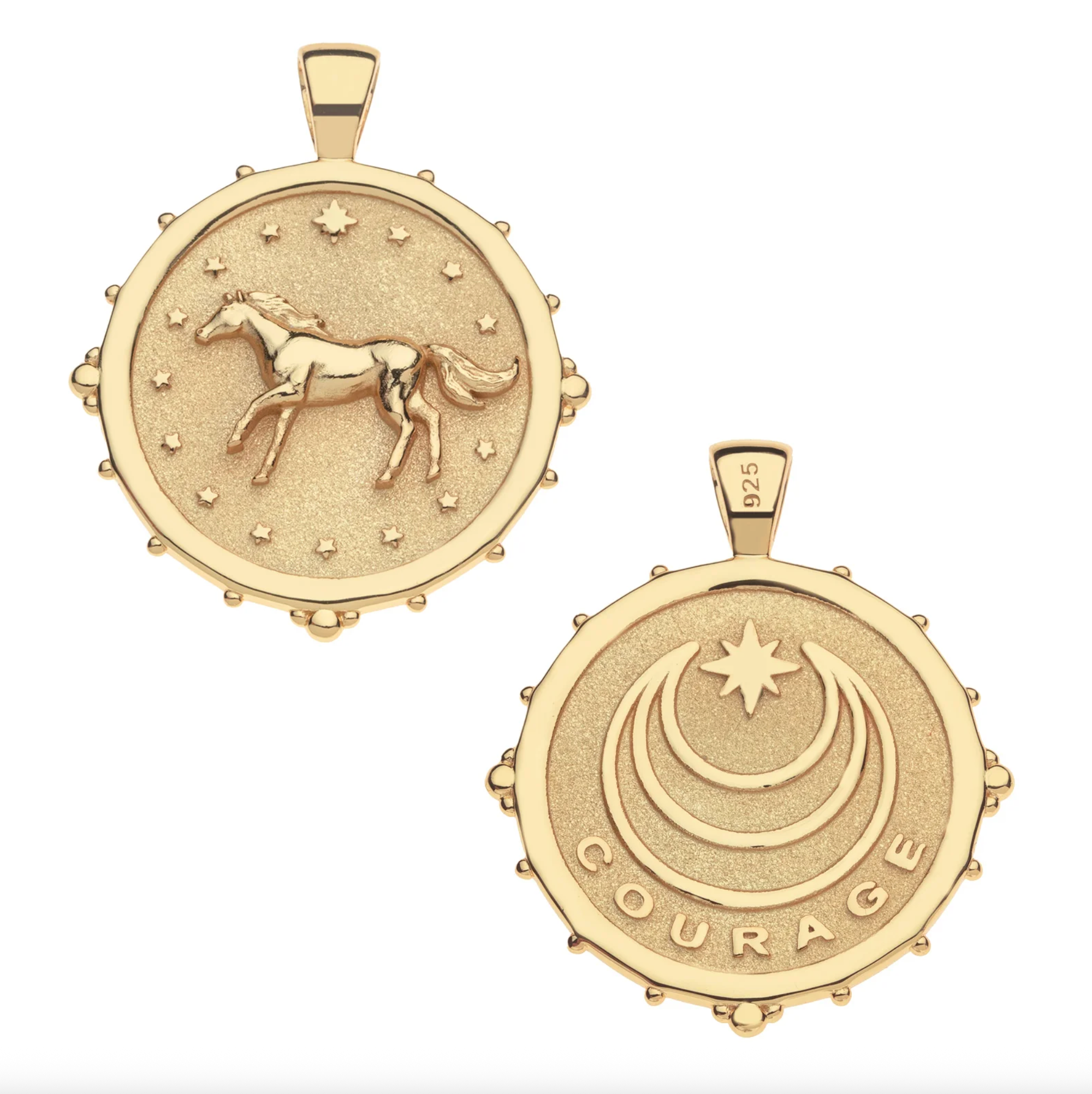 COURAGE Horse JW Original Pendant Coin on 16-18" Classic Rolo Chain