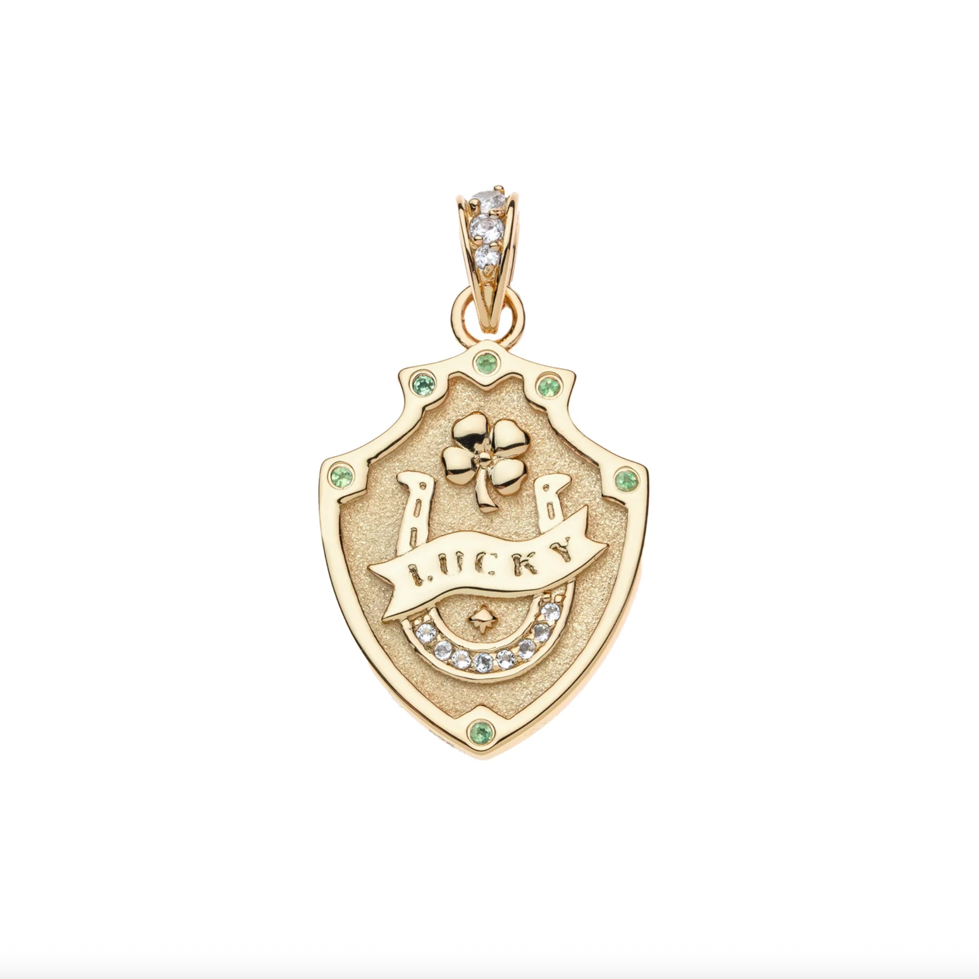 LUCKY Shield Pendant on 16-18" Classic Rolo Chain