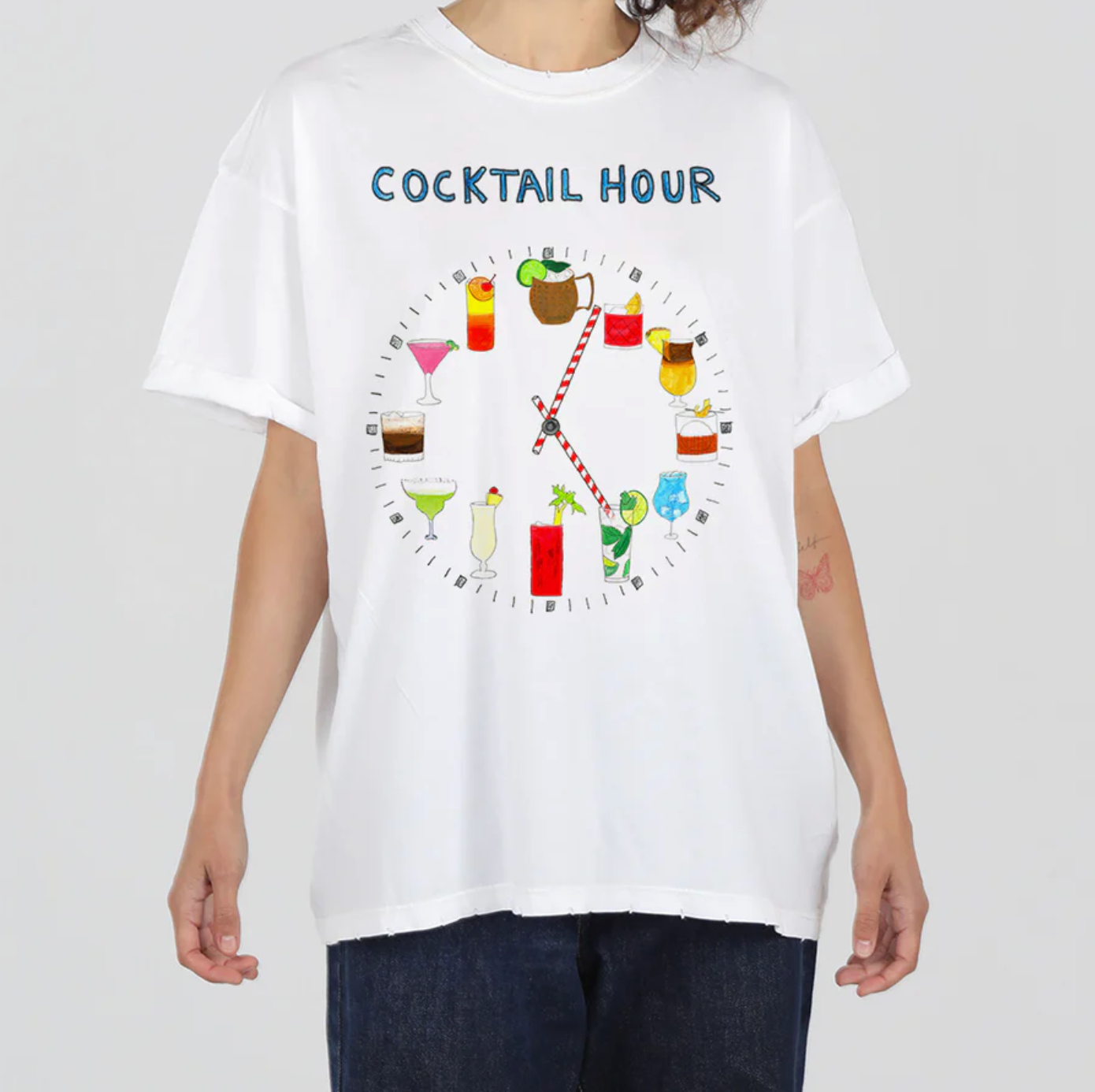 Cocktail Hour Womens Boyfriend Tee - White