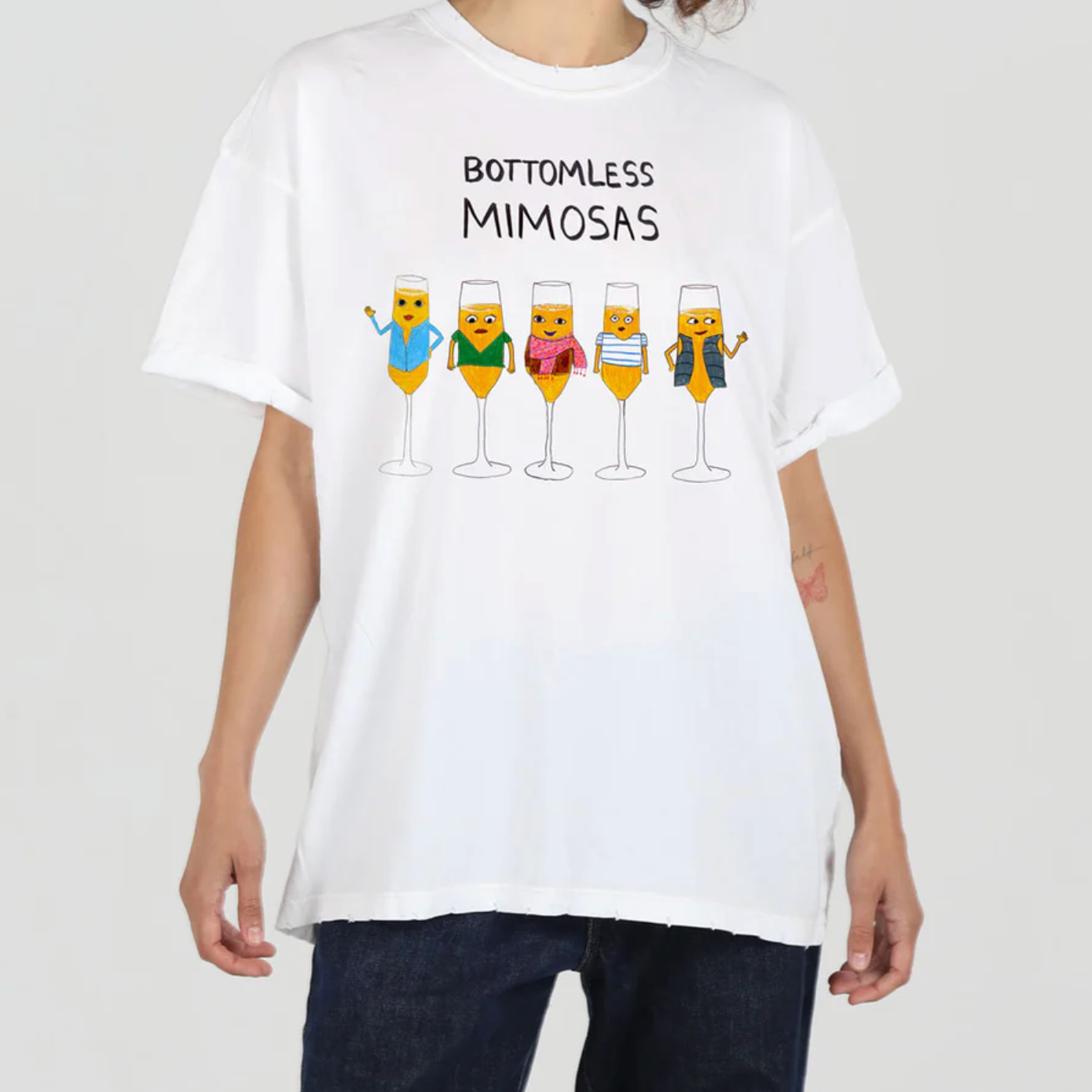 Bottomless Mimosas Womens Boyfriend Tee - White