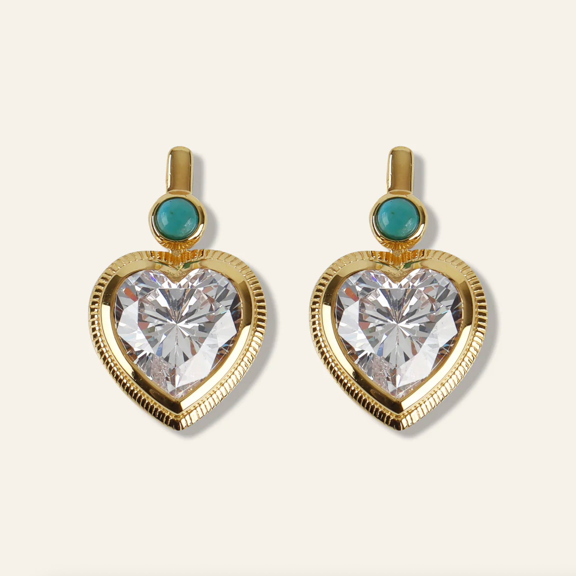 Bezel Heart Earrings in Turquoise