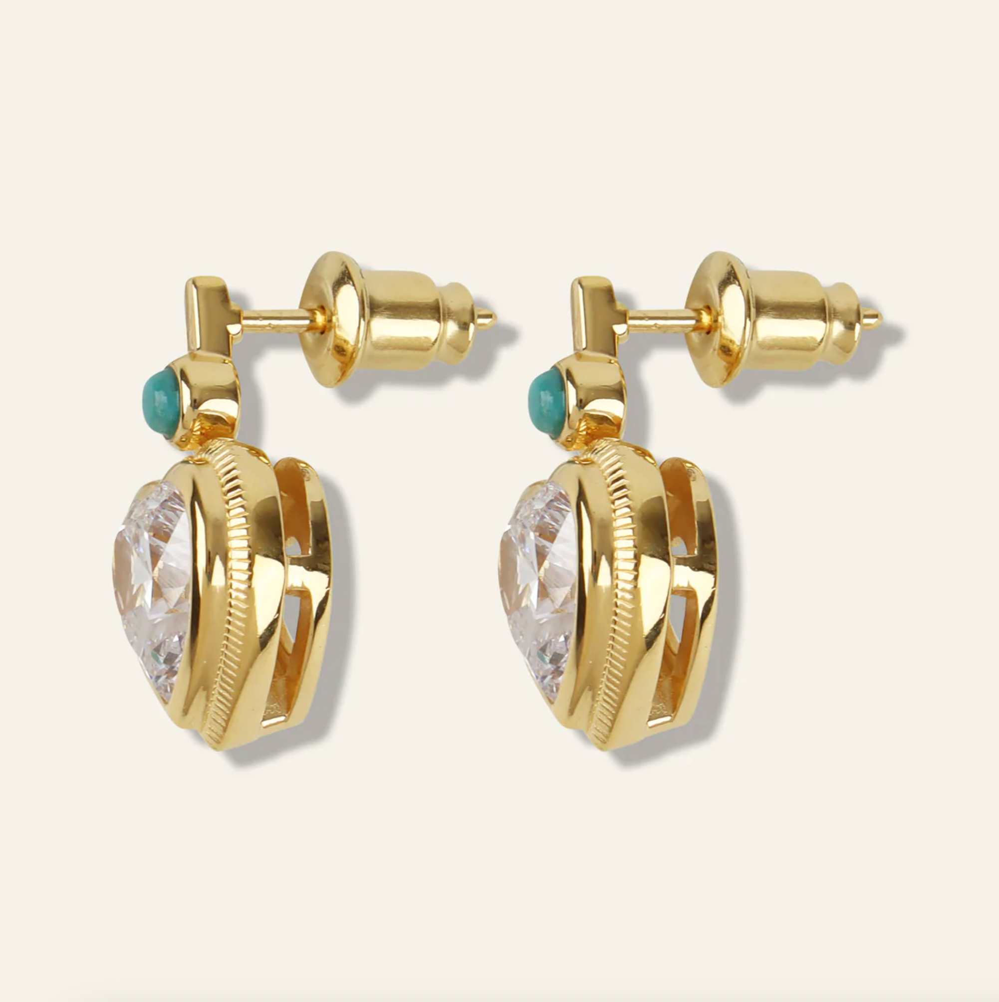 Bezel Heart Earrings in Turquoise