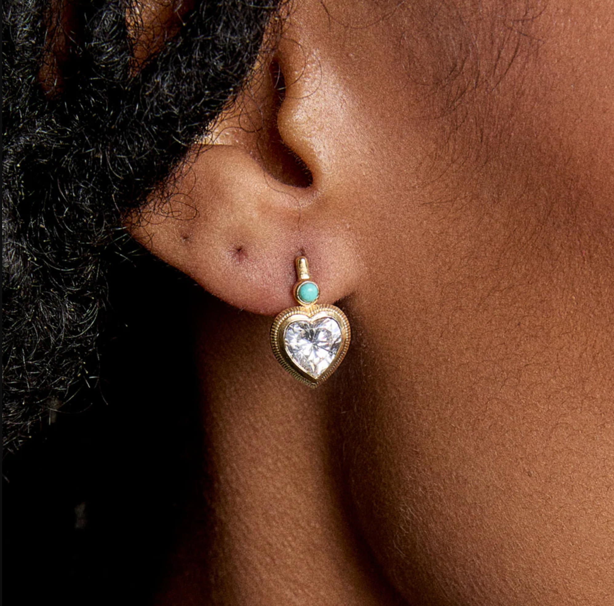 Bezel Heart Earrings in Turquoise