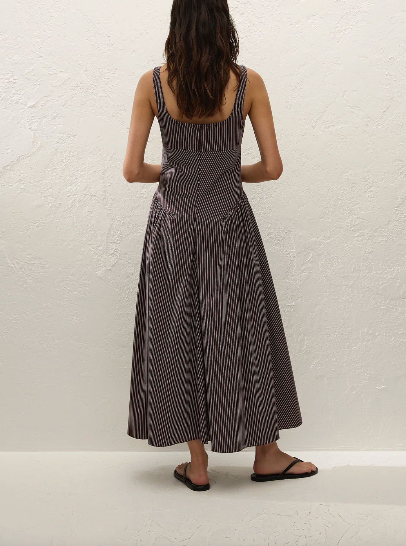 Olas Midi Dress - Rocio Pinstripe Chocolate Plum